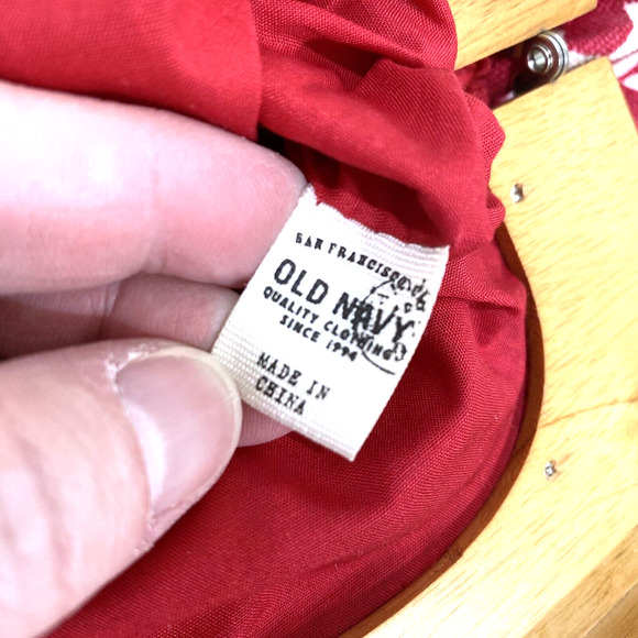 Old Navy Fabric Red White Clutch Purse Wooden Handle Magnetic Clasp Preppy Chic - Picture 5 of 5